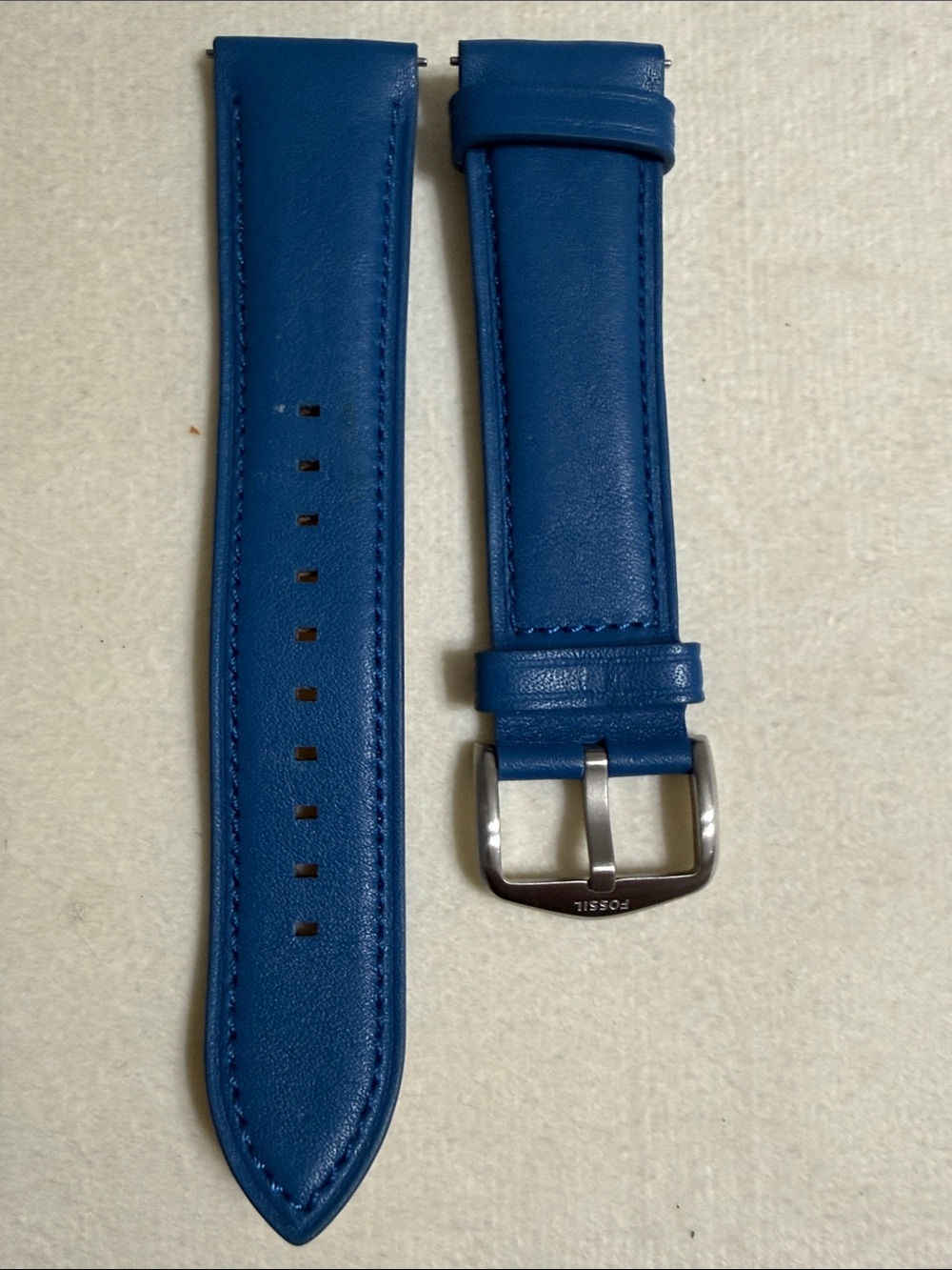 22mm Fossil Blue Leather Watch Strap with Silver Buckle